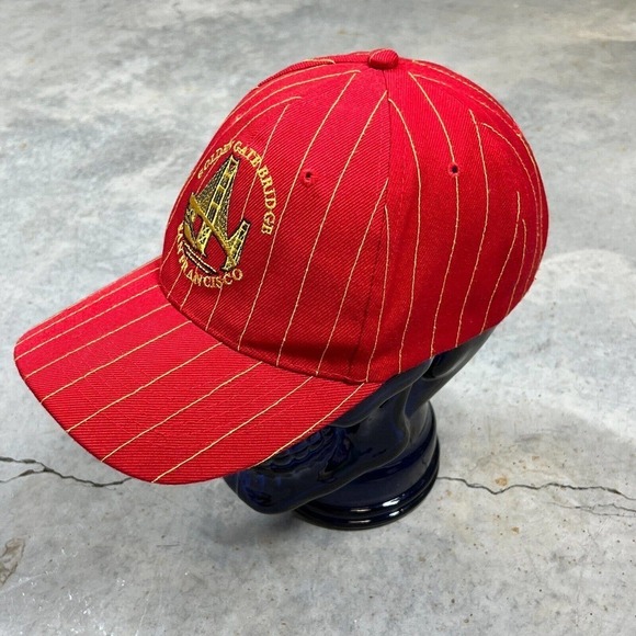 Golden Gate Bridge San Francisco VTG Hat Strapback Cap Red Striped - Picture 3 of 5
